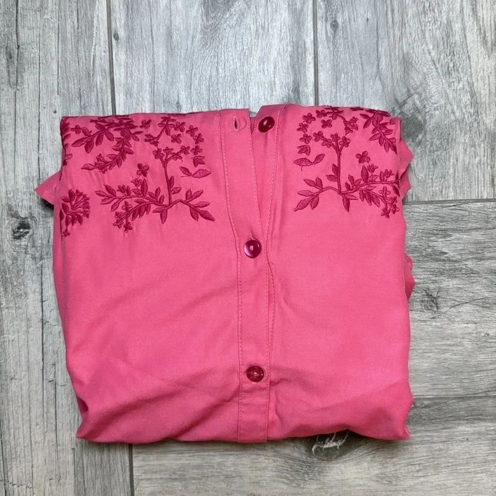 Blair Women's Coral Floral Embroidered Button-Up Tunic Top Size Medium NWT